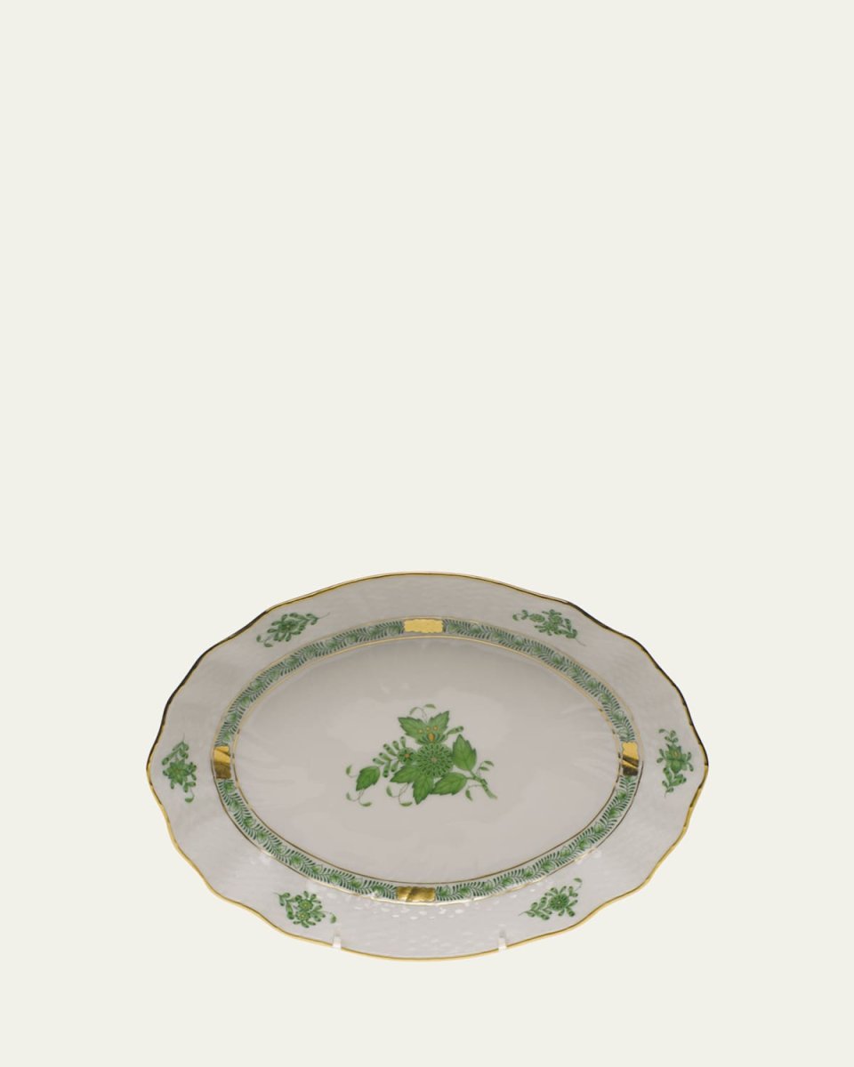 Chinese Bouquet Green Oval Dish